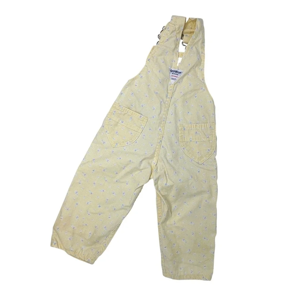 Vintage Childrens OshKosh B'Gosh Yellow‎ Floral Overalls 2T